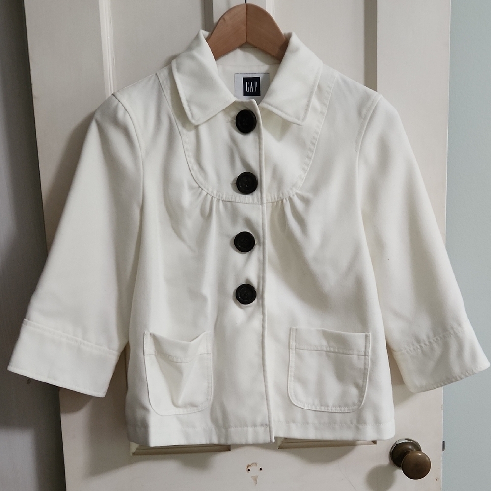 GAP White Pea Coat with Collared Neckline and Cropped Length